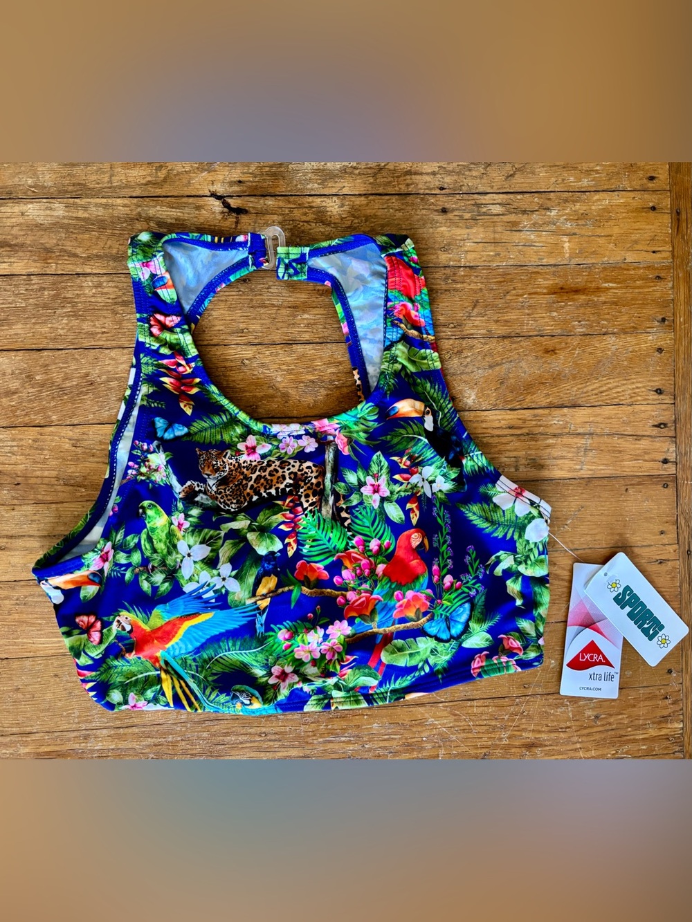 Sportl active, tropical oasis, high neck, crop bikini top size Small
